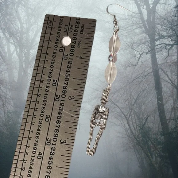 Hand Crafted Skeleton Earrings Glow Beads Long Duster Halloween Pierced - Picture 2 of 6